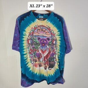 Vintage 1998 Grateful Dead Saint Stephen Bear Tie Dye 2-Sided XL T-Shirt